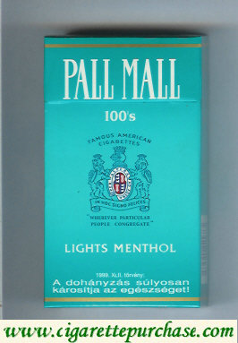 Pall Mall Lights Menthol light green 100s cigarettes hard box